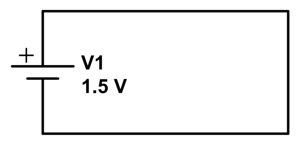One of the most common symbols for a DC voltage source used in electric circuits, with one long line denoting the positive terminal above a shorter line denoting the negative terminal.