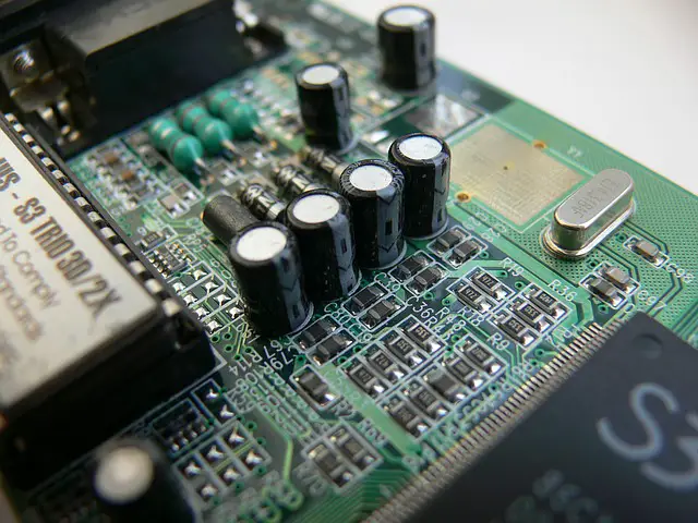 Capacitors in a PC motherboard.