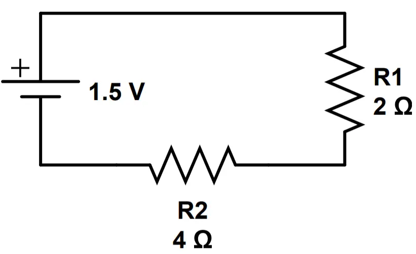 Current for two resistors in series.