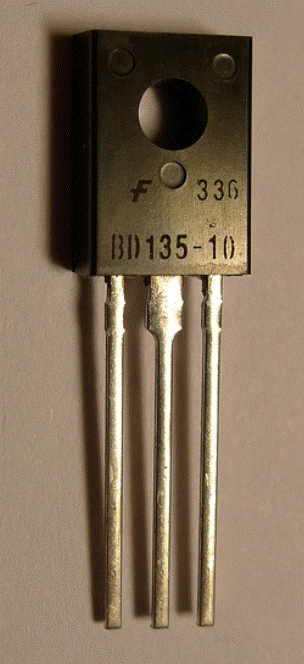 Image of a BD-135-10 transistor. The BD-135 is a common Bipolar Junction Transistor (BJT).