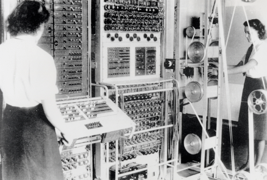 Colossus, a vacuum tube based computer used to code-break German ciphers during WWII.