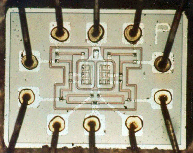 An early integrated circuit, used in the Apollo spacecraft.