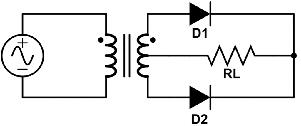 Circuit diagram of a full-wave rectifier.