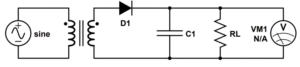 Circuit diagram of a half-wave rectifier with capacitor filter.