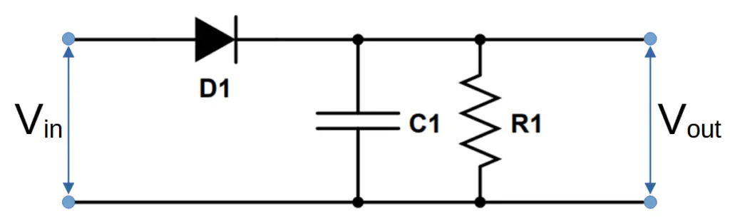 Peak detector with bleeder resistor circuit diagram.