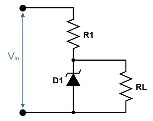Circuit diagram of Zener diode voltage regulator connected with a load.