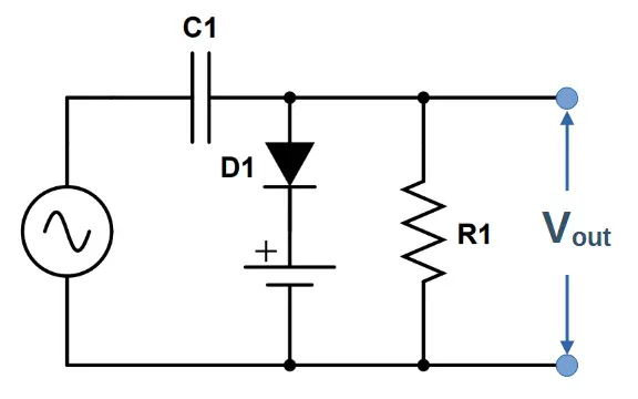 Positive biased negative clamper circuit diagram.