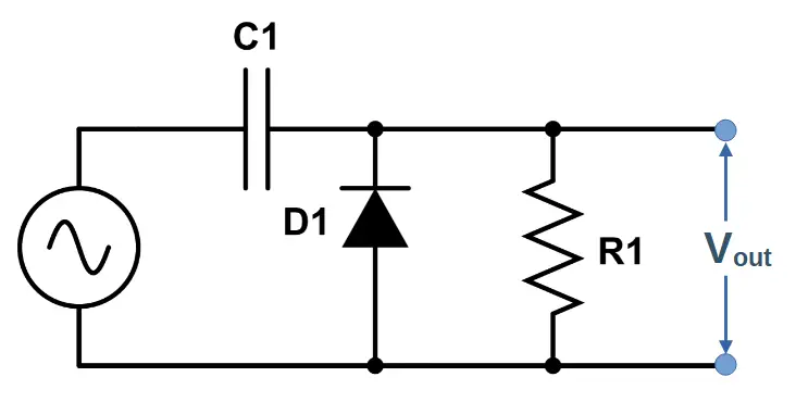 Unbiased positive clamper circuit diagram.