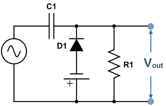 Negative biased positive clamper circuit diagram.