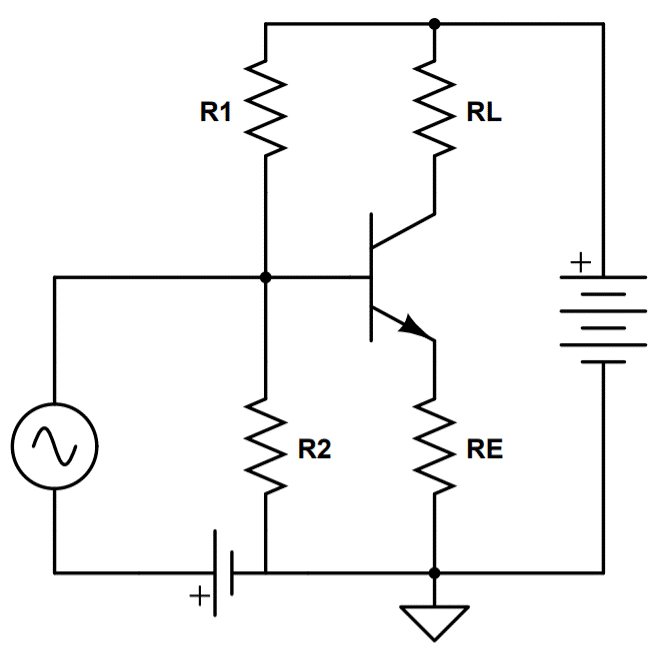 Common emitter circuit with voltage divider input to base.