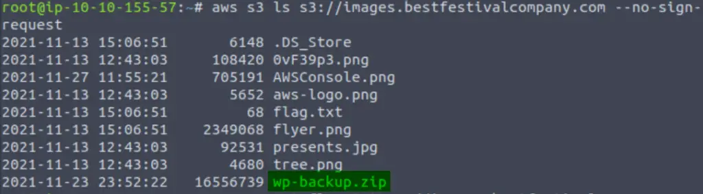 Using the CLI to work with Amazon S3 - performing ls command with highlighted zip file.