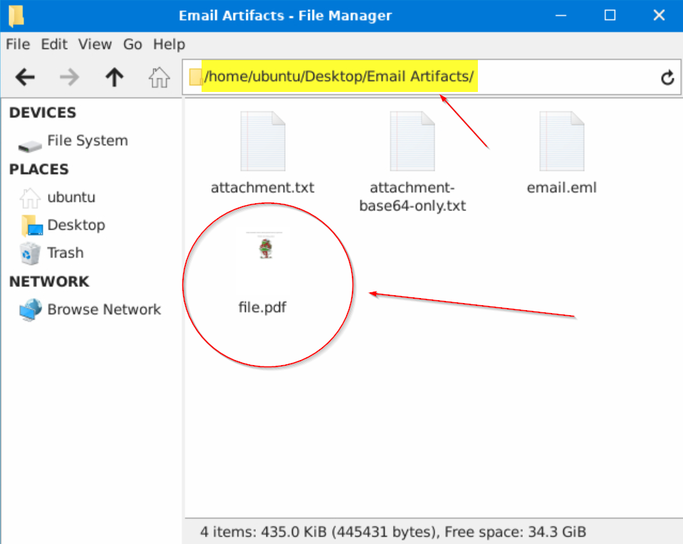 Select 'file.pdf' in 'Email Artifacts' directory.