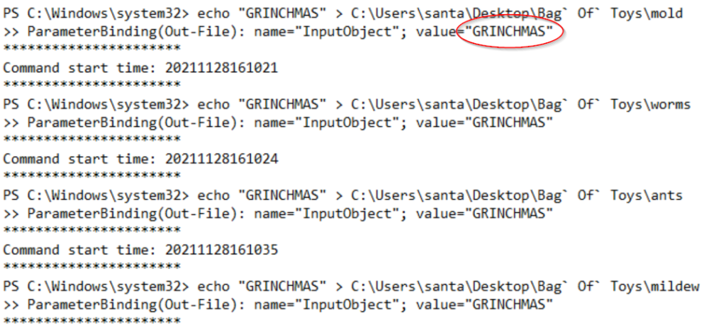 Files have value of GRINCHMAS.