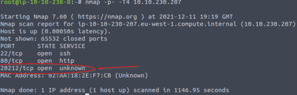 nmap with all ports -p- and -T4 options.