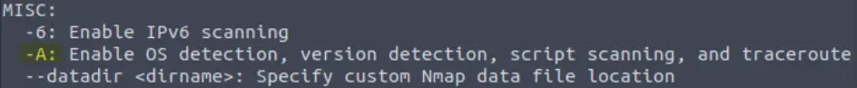 Nmap -A scan performs OS detection, version detection, script scanning, and traceroute.