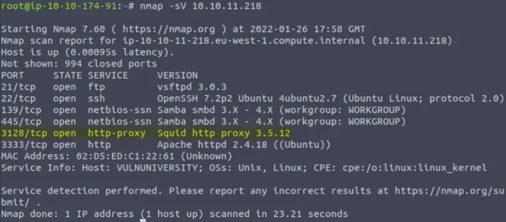 Open TCP port in nmap version scan.