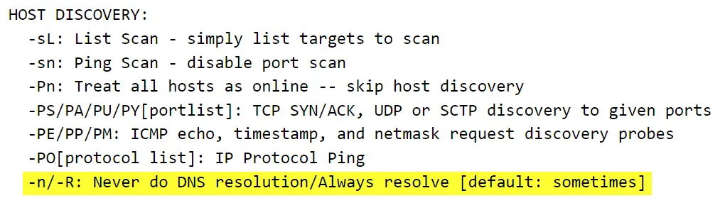 Nmap host discovery options.