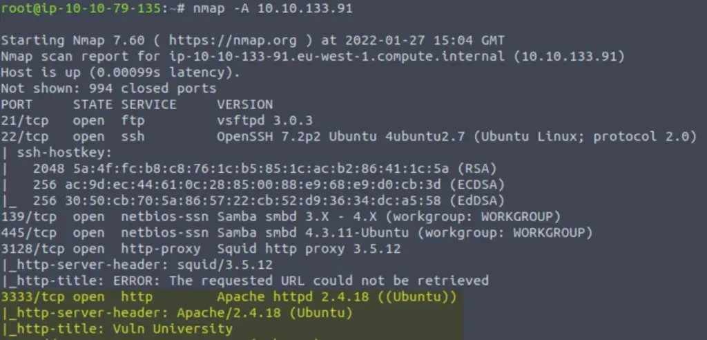 Apache server running on TCP port 3333.