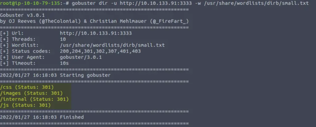 Directory enumeration with gobuster.