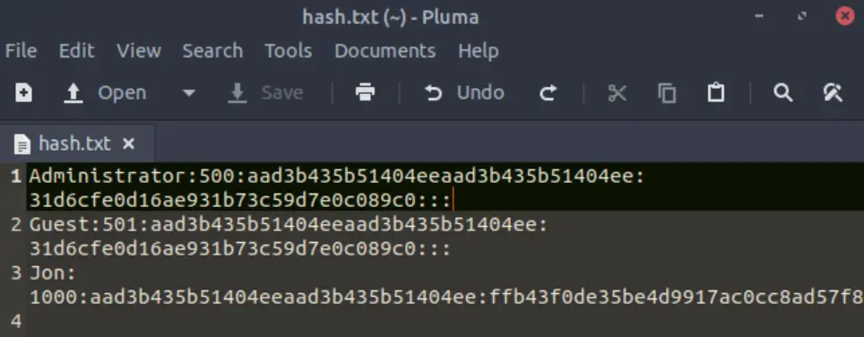 Password hashes for TryHackMe Blue!
