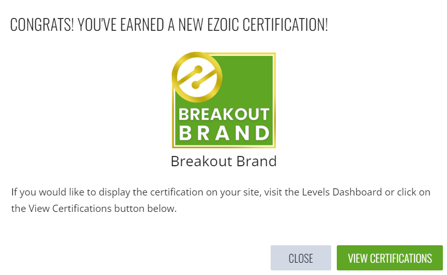 Ezoic Breakout Brand Certification