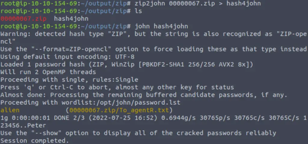 Using zip2john and john on Agent Sudo.