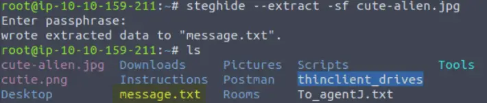 Using steghide in Agent Sudo.