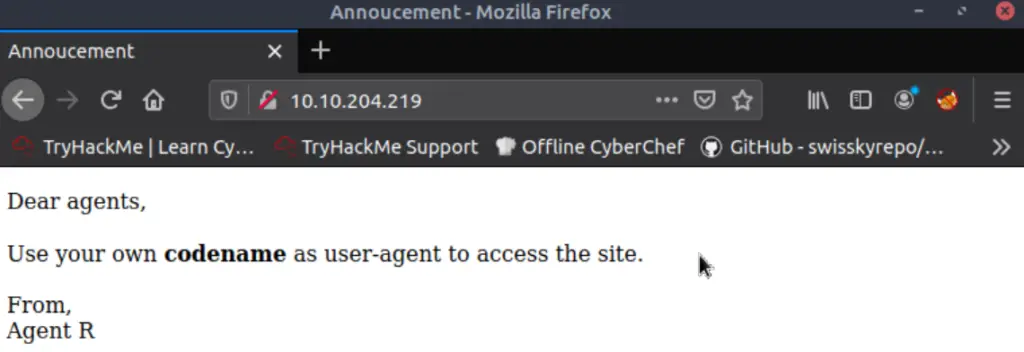The default page on Agent Sudo's web server.