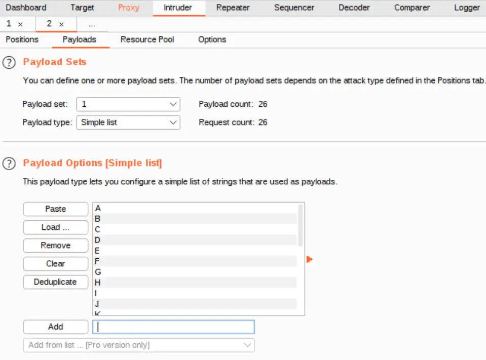 Generating payload for Intruder attack on Agent Sudo.