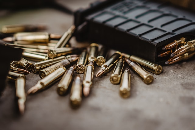 Brass ammunition shells.