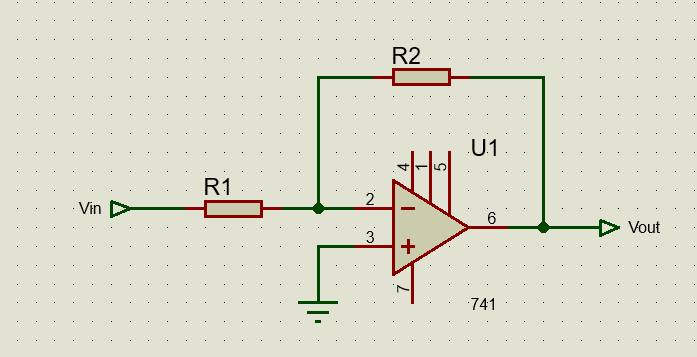 Inverting amplifier circuit using 741 Op Amp