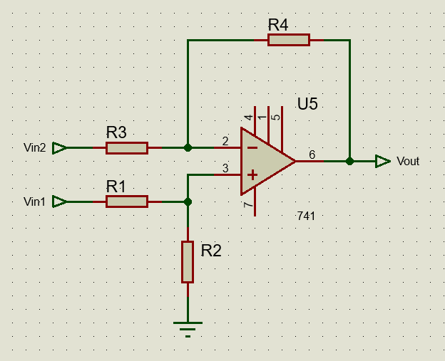 Differential amplifier circuit using 741 Op Amp