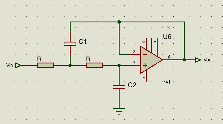 Second order low-pass filter circuit using 741 Op Amp