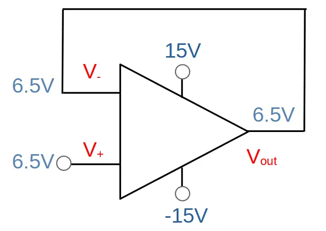Op amp voltage follower power supply connected to circuit.