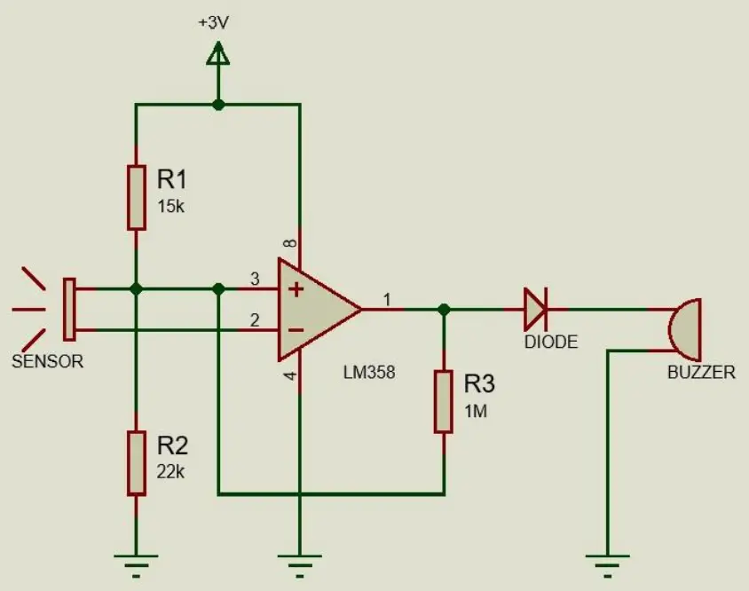 358 op amp shock alarm circuit