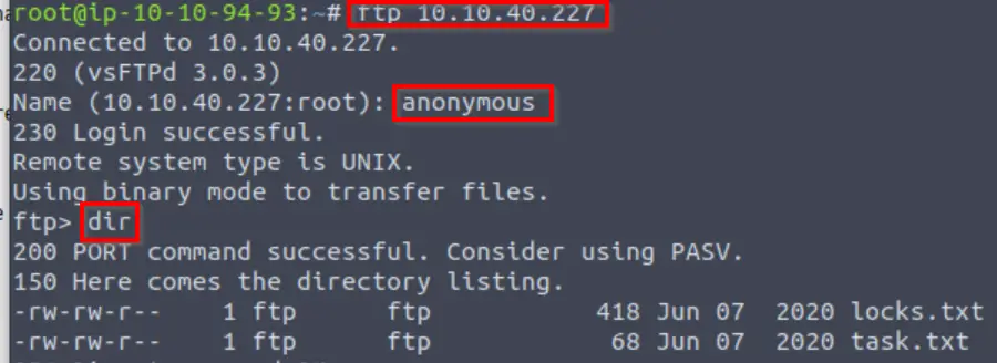 Anonymous FTP login on Bounty Hacker.