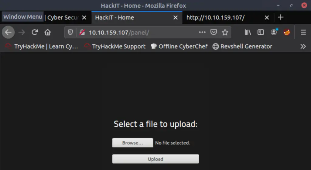 File upload form on TryHackMe RootMe.