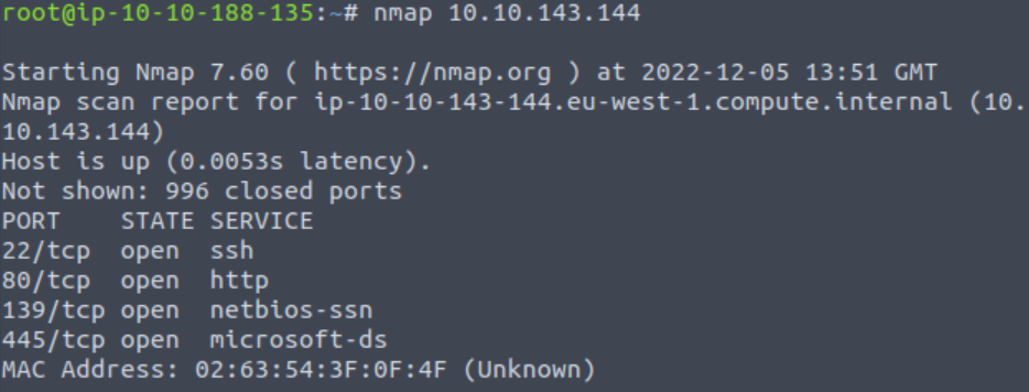 Nmap scan on TryHackMe Advent of Cyber Day 4