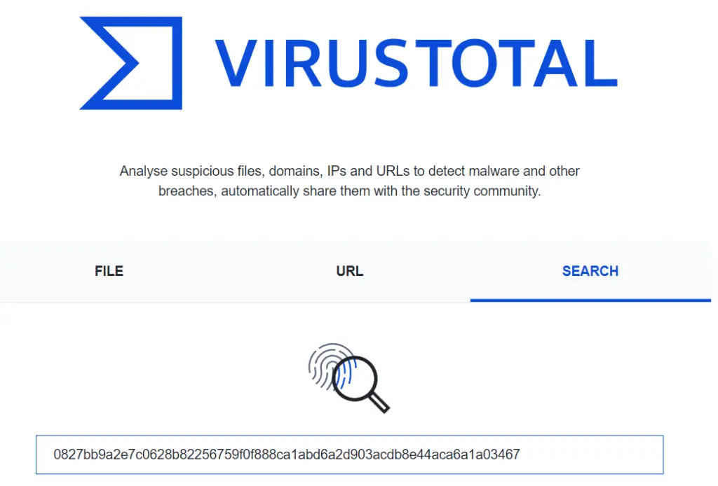 Using VirusTotal to search hash value