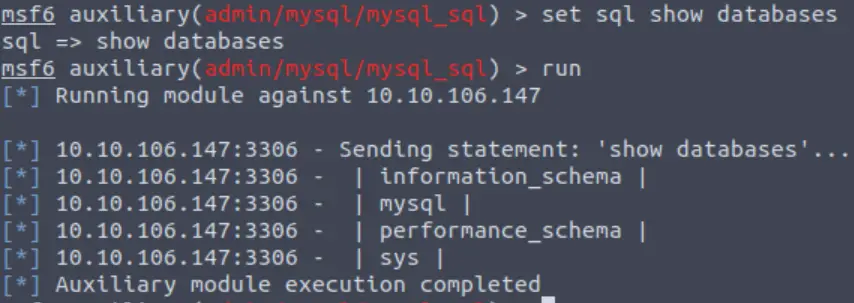 Changing commands with mysql_sql metasploit module