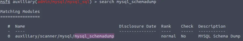 mysql_schemadump metasploit module