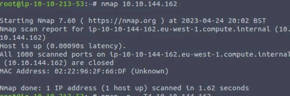 Nmap scan - no ports found