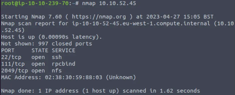 Nmap the NFS box on TryHackMe Network Services 2