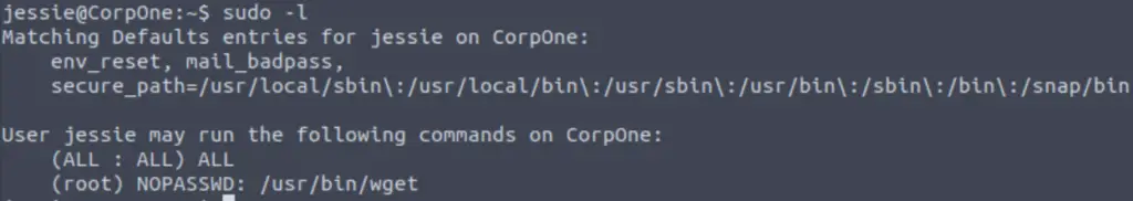Checking sudo permissions on Wgel CTF.
