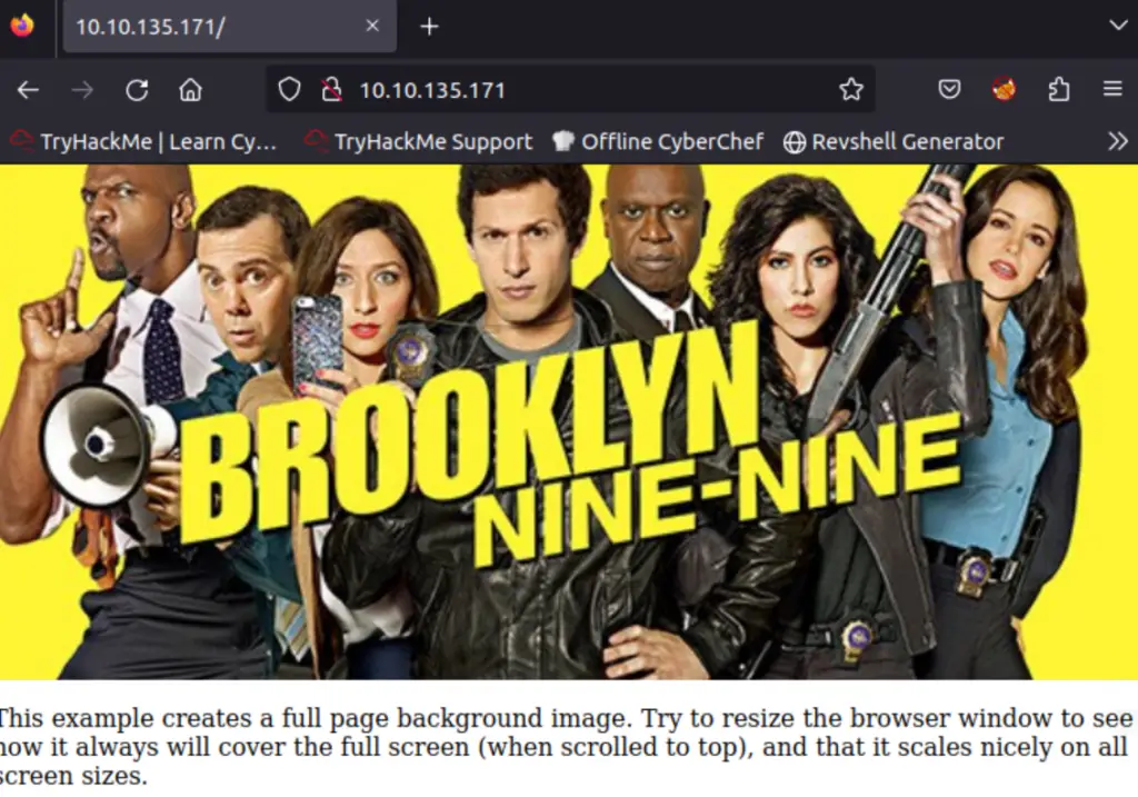 Home page TryHackMe Brooklyn Nine Nine