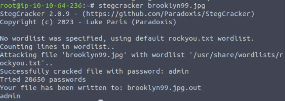 Crack the stego password TryHackMe Brooklyn Nine Nine
