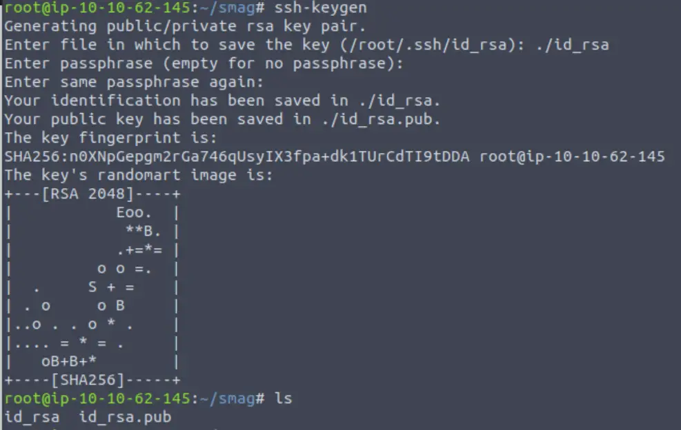 Generating an RSA key pair in TryHackMe Smag Grotto.